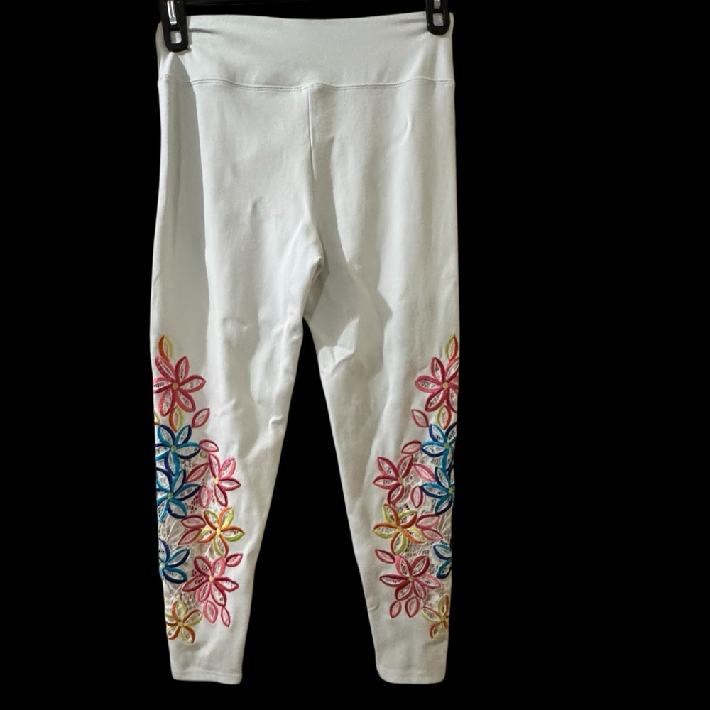 Lulu-B Colorful Comfy Clothing  Legging Multicolor Embroidery/Open Lace sz S EUC
